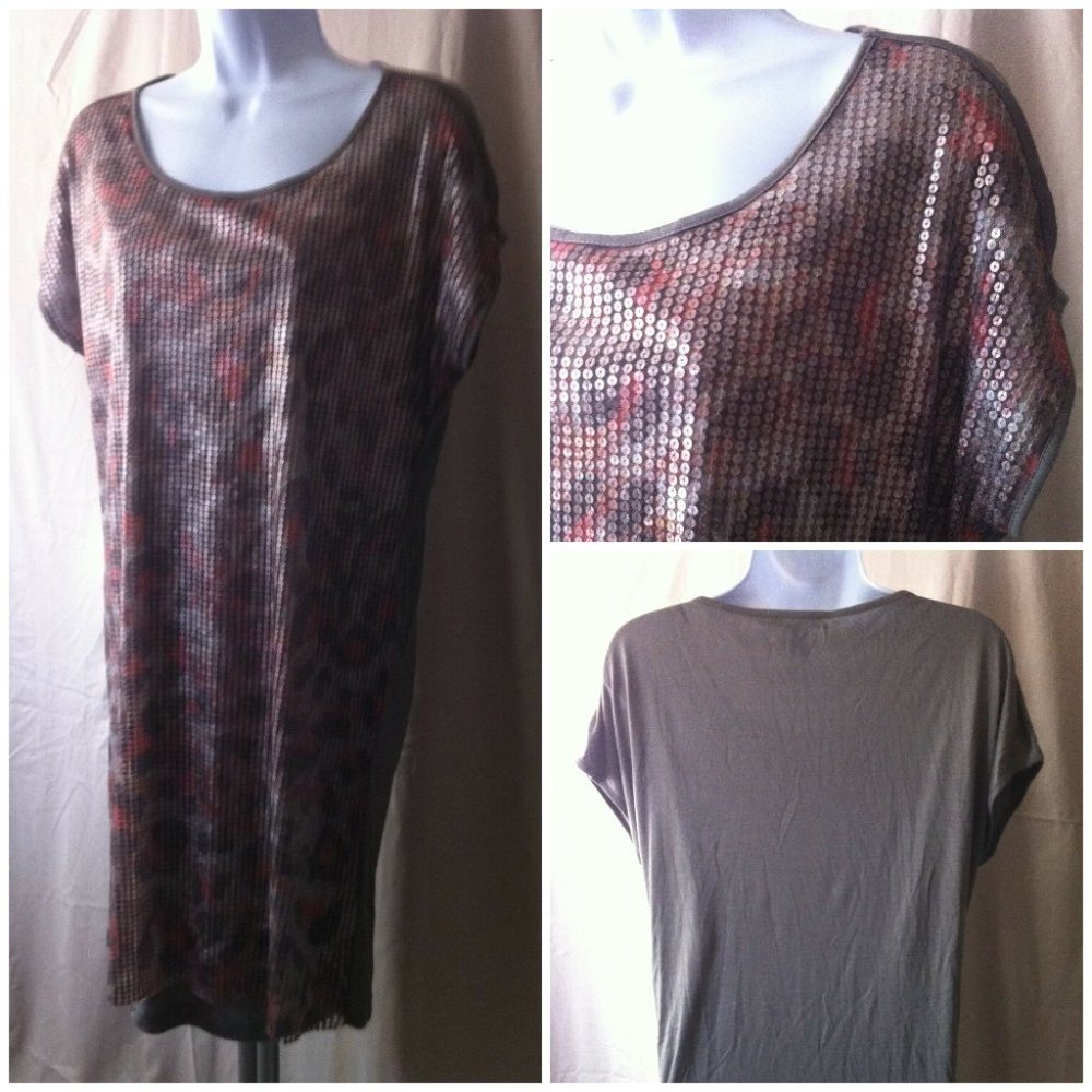 Nwot Mango Leopard Print Sequins Embellished Shor… - image 1